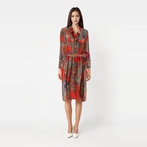 Vintage Graphic Paisley/Floral Pleated Shirt Dress